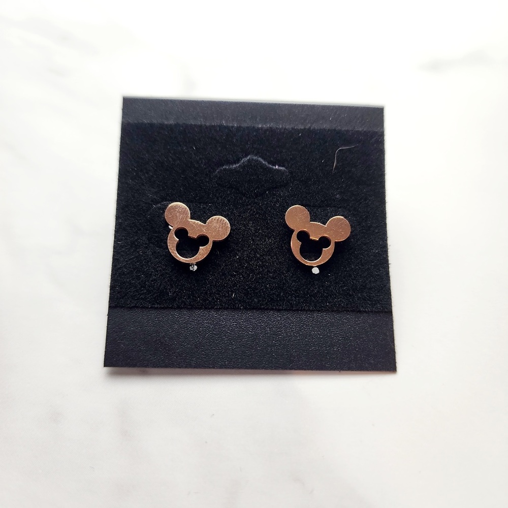 Rose Gold Plated Stainless Steel Mickey Mouse Earrings